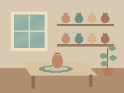 Clay and Morning — animated pixel art loop generated in Phluxel