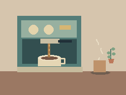 Espresso Ritual — animated pixel art loop generated in Phluxel