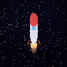 Rocket Launch — animated pixel art loop generated in Phluxel