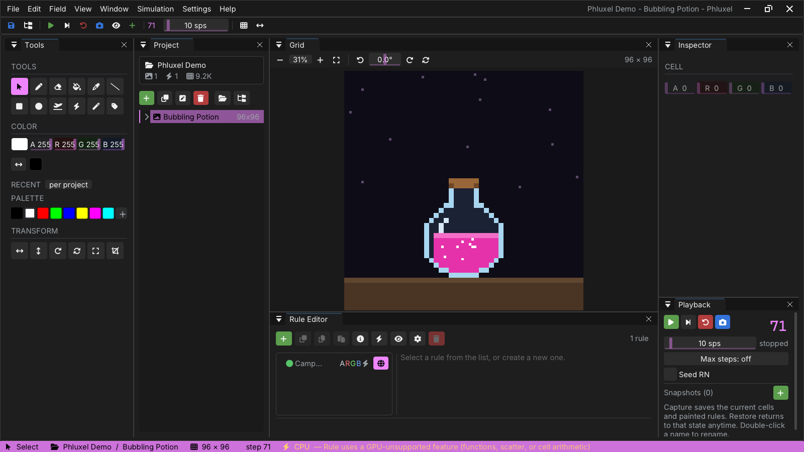 Phluxel Bubbling Potion scene